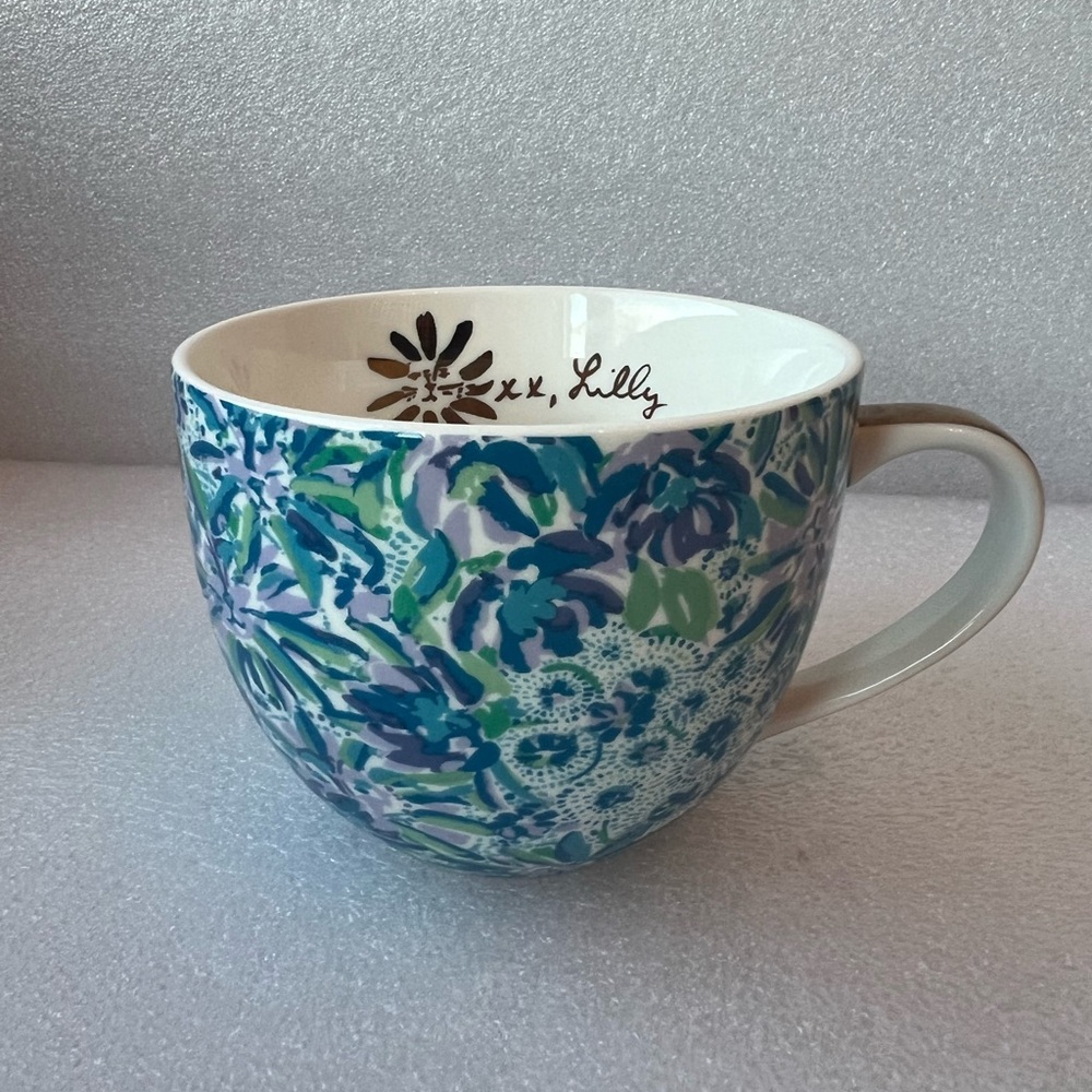Lilly Pulitzer Gold Handle Ceramic Coffee Mug 12 Ounce Blue
